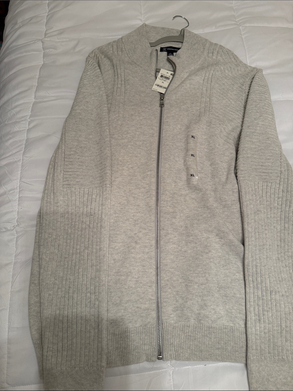 INC International Concepts Novelty Textured Sweater Textured Zip Sweater Gray XL
